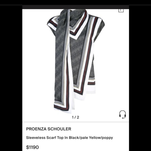 Proenza Schouler Sleeveless Silk Logo Print Scarf Top Black/Pale Yellow/Poppy - Picture 3 of 14